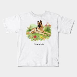 Flower Child - German Shepherd Kids T-Shirt